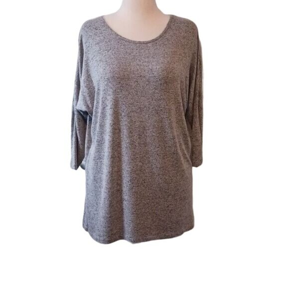Natural Reflections, Size L, Heathered Grey, Lightweight Sweater with 3/4 Sleeve - Picture 1 of 9